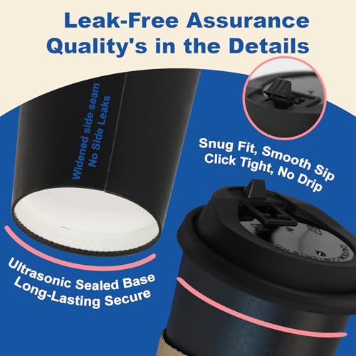 16 oz 100 Pack Coffee Cups with Lids and Sleeves (100 Count)