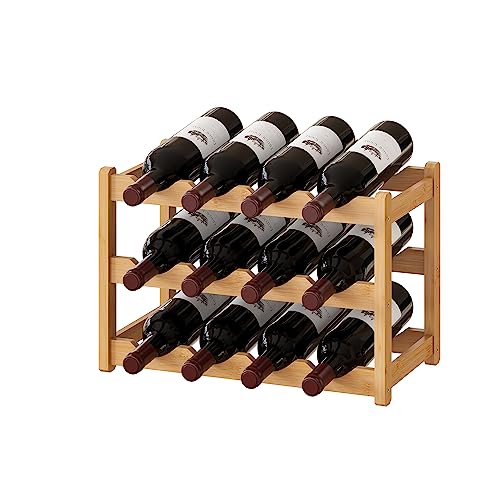 Bamboo Wine Rack Wine Storage Cabinet Shelf 12 Bottle Wine Racks Countertop Sturdy for Kitchen Dining Room Pantry