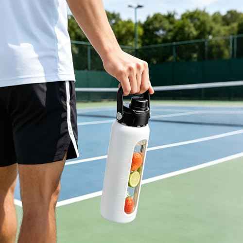 32 oz Glass Water Bottle with Straw and 2 Lids
