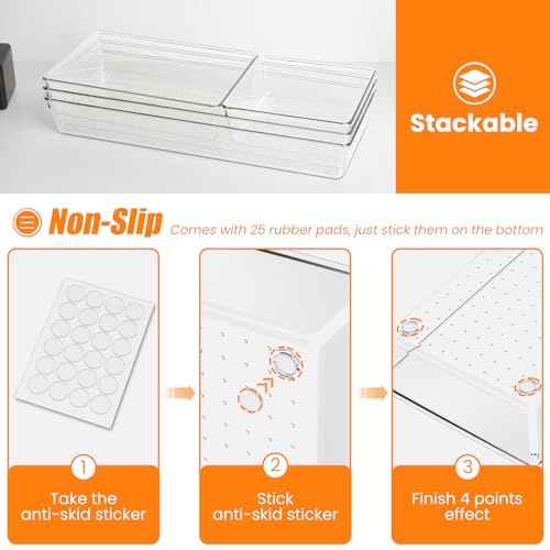 18 Pcs Large Size Clear Drawer Organizer Set (18 Count)