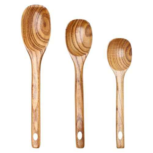 3 Pcs Non Toxic Wood Serving Spoons Set for Cooking Mixing Kitchen Utensils (3 Count)