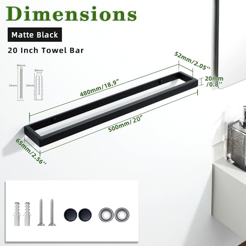 20 Inch Hand Towel Holder Black Towel Bar for Bathroom Wall Mounted
