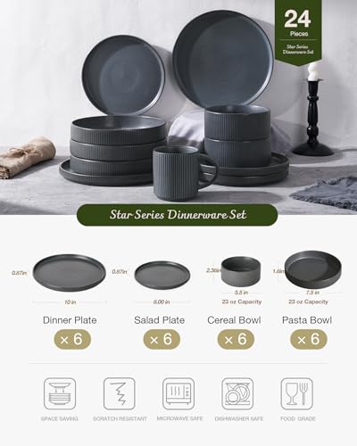 Star Stoneware Dinnerware Sets with Pasta Bowls (24 Count)