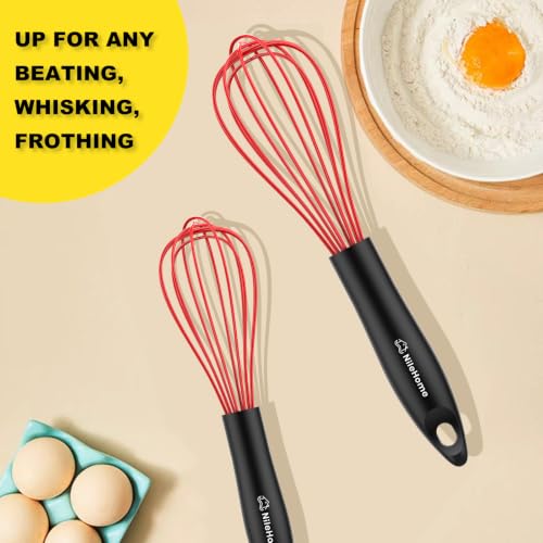 Silicone Whisk Set 8" 10" Kitchen Whisk Red (2 Count)