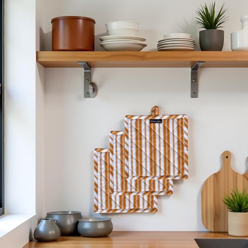 Double Stripe Pot Holders Heat Resistant Cotton Set of 3 Nonslip 8"x8" Inch Hot Pads for Kitchen (3 Count)
