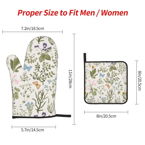 Vintage Floral Oven Mitts and Pot Holders Sets of 3 Cute Botanic (3 Count)