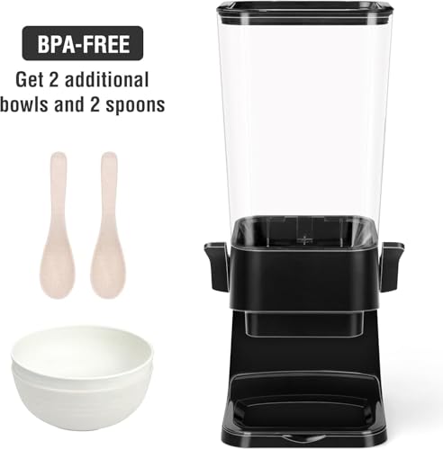 Cereal Dispenser Countertop with 2 Pack Bowls and Spoons 5.5 Qt (2 Count)