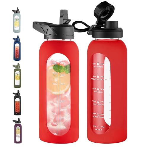 40 oz Glass Water Bottle with Straw