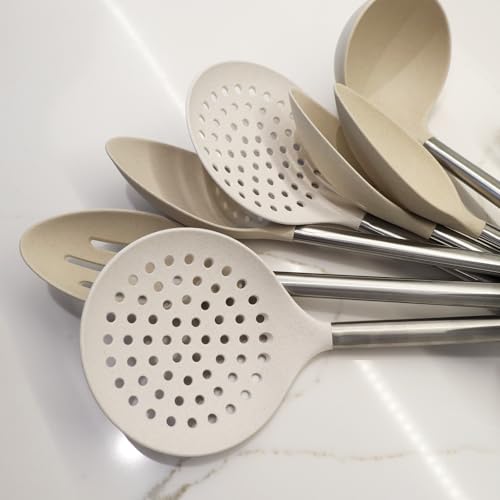 Cream Wheat Straw Ladle with Stainless Steel Handle Kitchen Utensils