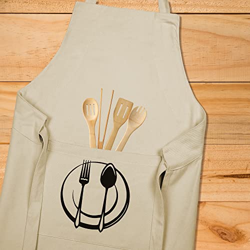 Unisex Cotton Apron With Printed Pocket Beige 24x36