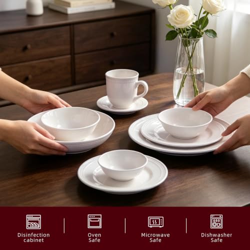 HomeVSS 42 Piece Pearl Dots Stoneware Dinnerware Set