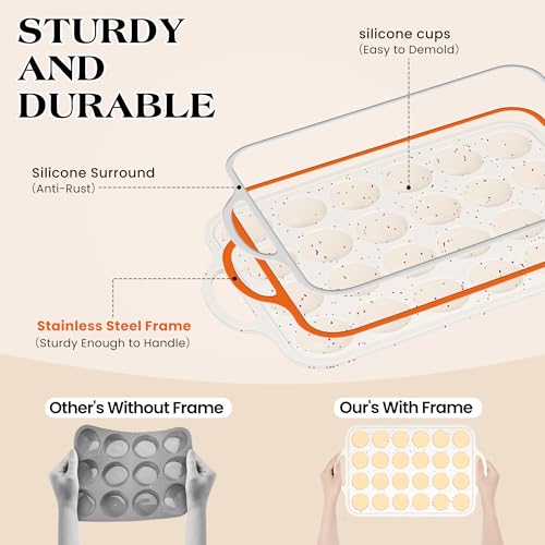 24 Cups Silicone Mini Muffin Pan for Baking with Metal Frame