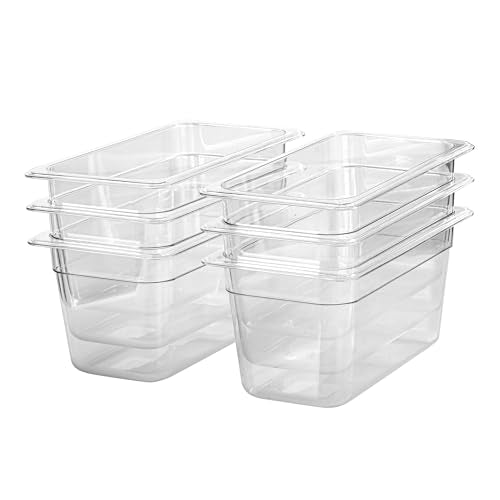 1 3 Size Food Containers 6 Pack 6 Inch Deep Pan Clear BPA free Polycarbonate Stackable Commercial Hotel Pan for Food Serving Freezer Safe (6 Count)