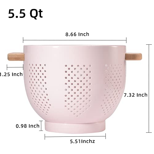 Metal Colander with Wood Handle and Stable Base