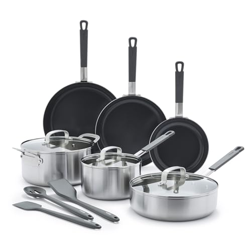 x Bobby Flay Stainless Steel 12 Piece Cookware Pots & Pans Set