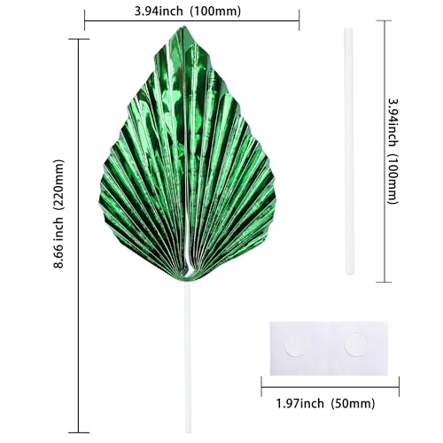 6Pcs Paper Palm Fan Cake Toppers Palm Spear Leaves Fan Cupcake Toppers Cake Insert Decorations Craft DIY Cake Bakeware Decoration for Birthday Party Wedding Party Decor Supplies Light Green (6 Count)
