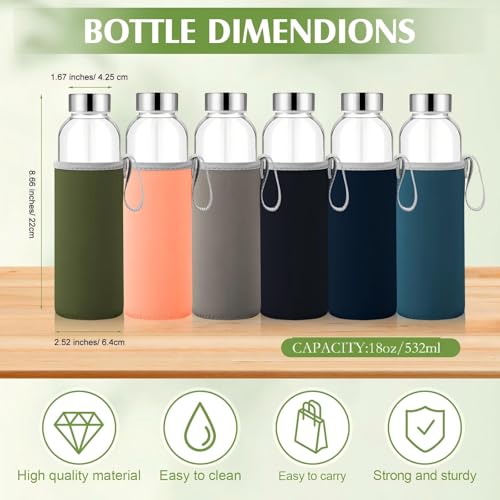 12 Pack Glass Water Bottles with Sleeves (12 Count)