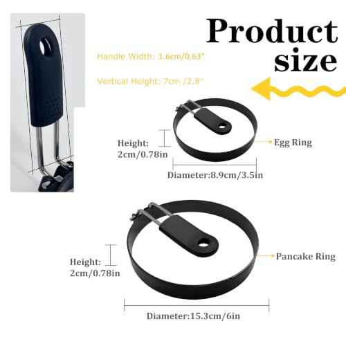 2 Pack 3.5'' + 6'' Egg Rings Set with Silicone Handle (2 Count)