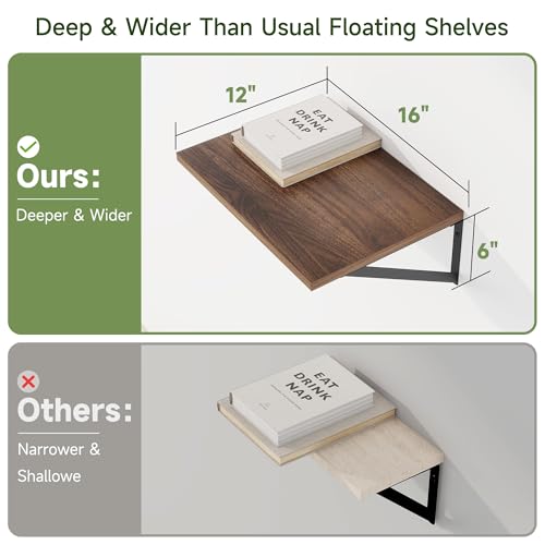 16W x 12D Deep Floating Shelves Set of 4 Natural (4 Count)