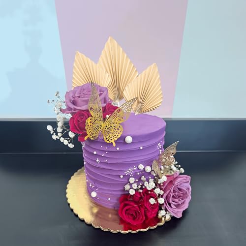 6Pcs Paper Palm Fan Cake Toppers Palm Leaf Fan Cake Topper Palm Spear Leaf Cupcake Toppers Cake Insert Decoration For Cake Decorating Diy Craft Project Home Wedding Party Supplies Beige (6 Count)