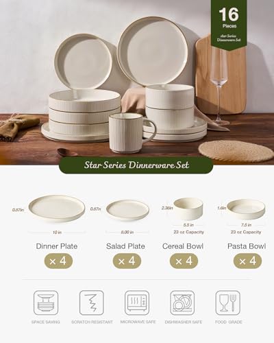 Star Stoneware Dinnerware Sets with Pasta Bowls (16 Count)