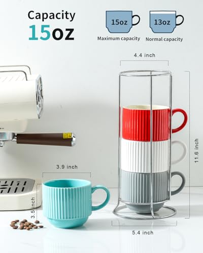 Ceramic Coffee Mug Set of 4 with Rack (4 Count)
