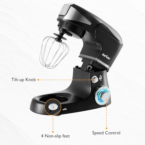 6-in-1 Multifunctional Stand Mixer, 6.5QT Tilt-Head Dough Mixer, Electric Stand Mixer with Stainless Steel Bowl for Cake, Bread, and Dough, with Meat Grinder, Juice Blender & Pasta Maker