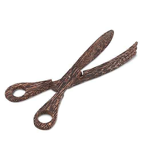 Hand Carved 10 Inch Palm Wood Scissor Tongs