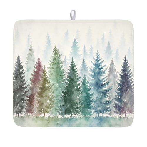 Pine Tree Dish Drying Mat Natural Forest Fog Microfiber Dishes Pad 16x18 Inch Absorbent Fast Dry Dish Drainer Rack Mats for Kitchen Counter