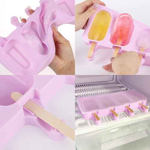 3 Set Violet Samll Popsicles Molds with Lids and 100 Pieces Wooden Popsicles Sticks (3 Count)