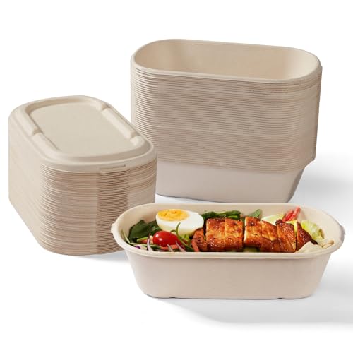 100% Eco Friendly] 34 oz Disposable Food Containers with Lids (50 Count)