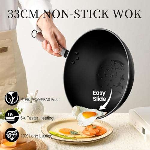 13 Inch Wok with Glass Lid & Silicone Spatula