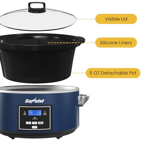 6 Quart Programmable Slow Cooker with 2 in 1 Silicone Liners
