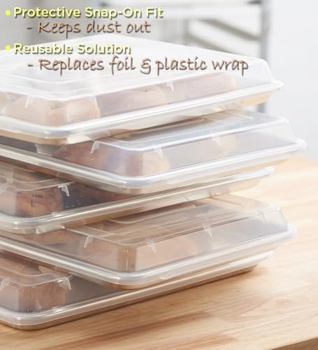 6-Pack 1/4 Size Sheet Pan with Cover Set (12 Piece Bundle), Dishwasher Safe Baking Pans & NSF Certified Polypropylene Lids, Compact Quarter Bun Pan for Meal Prep, Baking & Storage - Silver/Translucent (12 Count)