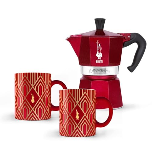 Set Moka Express 3 Cups + 2 Mugs Art Deco