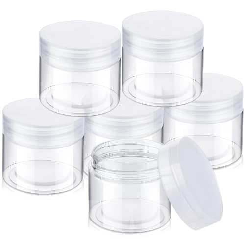 6 Pack 2 oz Clear Plastic Jars Containers with Lids Wide Mouth (2 Ounce)