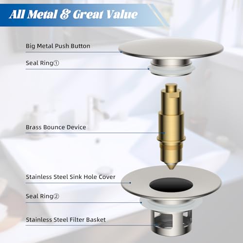 2 Pack All Metal Upgraded Bathroom Sink Stopper (2 Count)