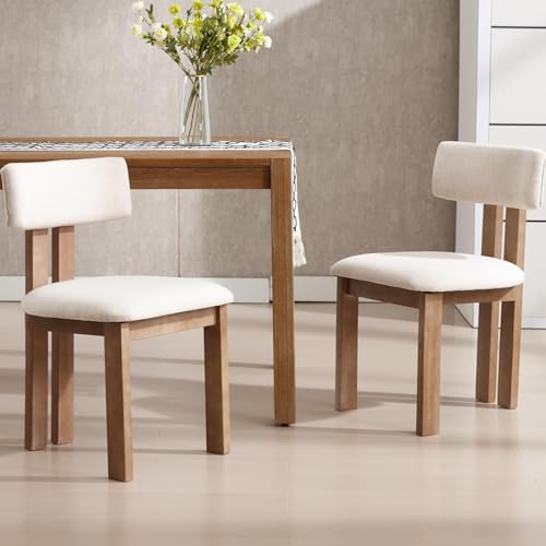 Linen Dining Chairs Set of 4 Modern Farmhouse Kitchen Chairs with Open Slat Back Upholstered Wood Side Chairs for Dining Room (4 Count)