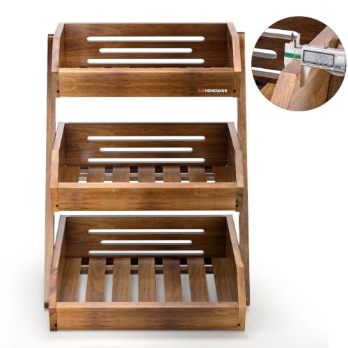 3 Tier Acacia Wood Fruit Basket for Kitchen