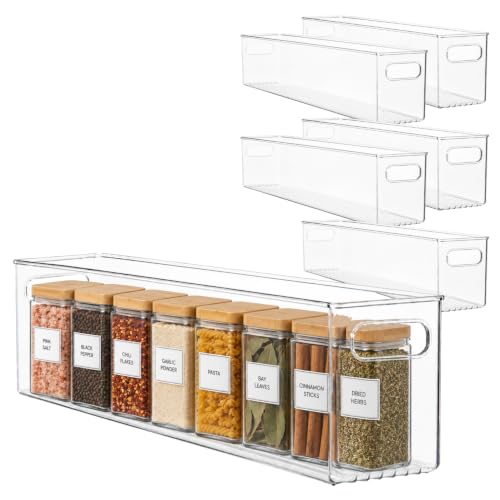 Plastic Food Storage 6 Pack Clear Container Bin with Handles for Organizing Kitchen