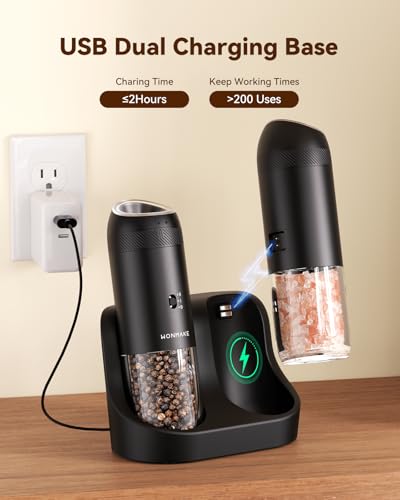 Gravity Electric Salt and Pepper Grinder Set with Charging Base (2 Count)