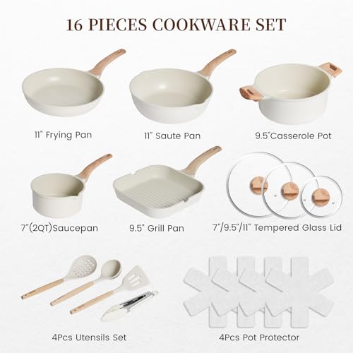 16Pcs Ceramic Pots and Pans Set Non Stick
