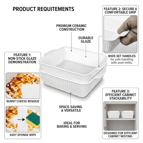10" Square Ceramic Casserole Dish Set of 2 (2 Count)