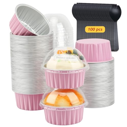 5oz Cupcake Pans with Dome Lids 100 Pack (5 Fl Oz)