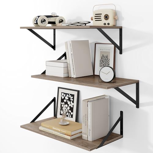 24W x 12D Deep Floating Shelves Set of 3 Grey (3 Count)