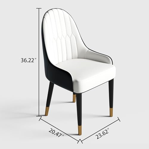 Black White Dining Chairs Set of 2 with High Backs Mid Century Modern Kitchen Dining Room Chairs PU Faux Leather Upholstered Large Padded Accent Chair with Legs (2 Count)