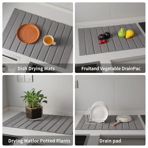 Stone Dish Drying Mat with PU Leather Surface for Kitchen Counter