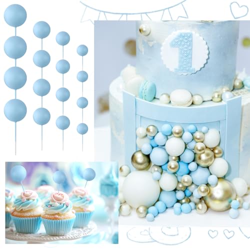 48 Pcs Balls Cake Topper Decorations Balloon Cupcake Toppers Foam Cake Topper Balls Cake Balls Decorations for Birthday Party Wedding Anniversary Cake Decorating (48 Count)