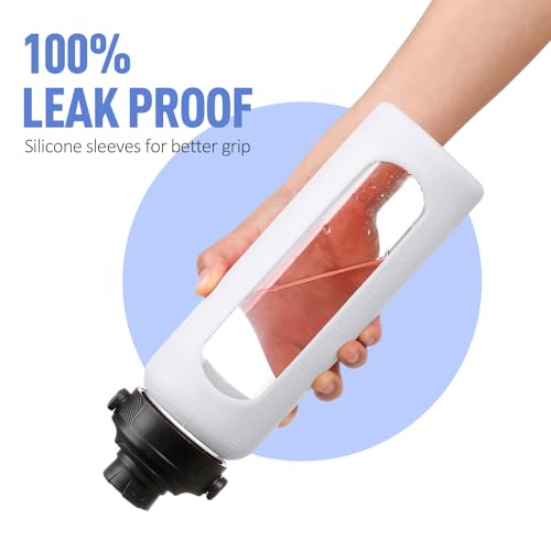 32oz Glass Water Bottle with Straw and 2 Lids
