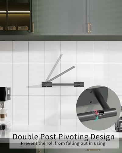 Black Paper Towel Holder Under Cabinet with 2 Hooks Self Adhesive
